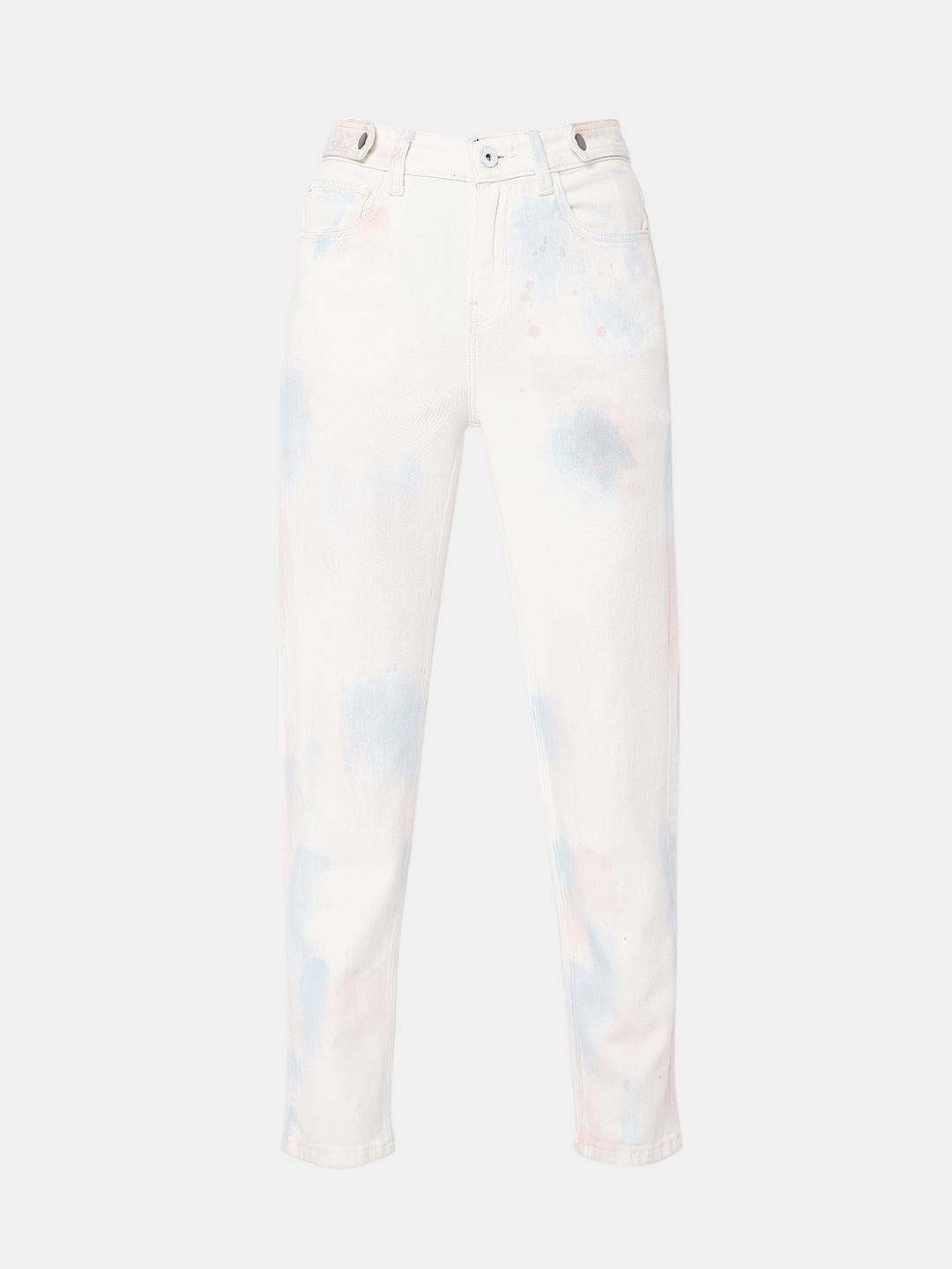 White High Waist Tie Dye Jeans