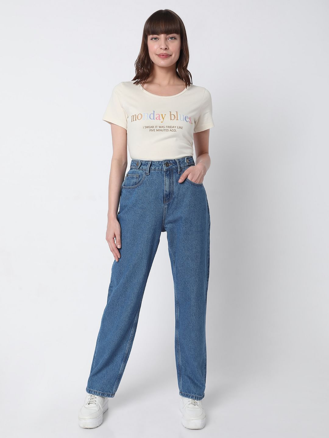 Blue High Rise Girlfriend Jeans