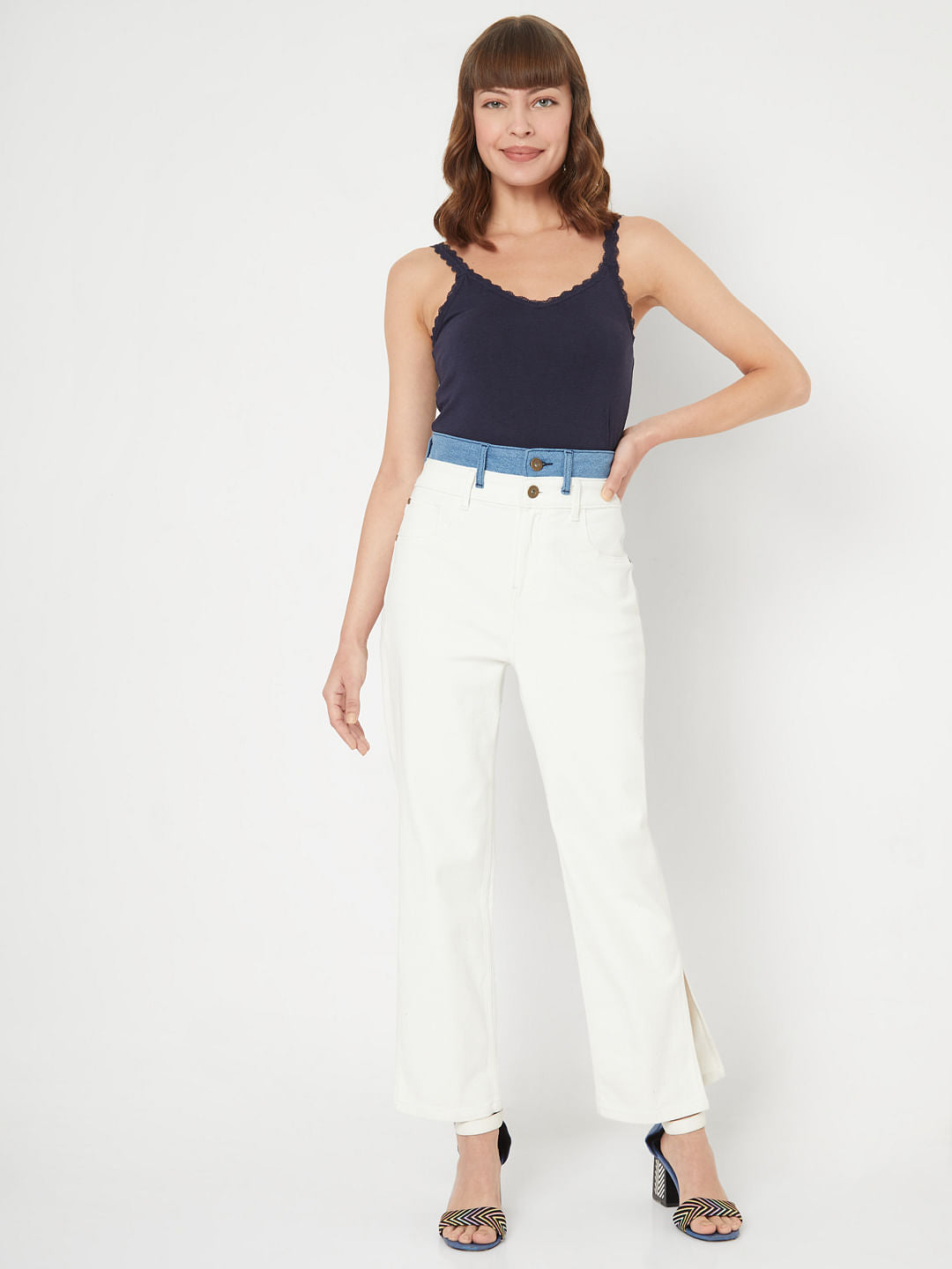 White Two-Toned Jade Straight Fit Jeans