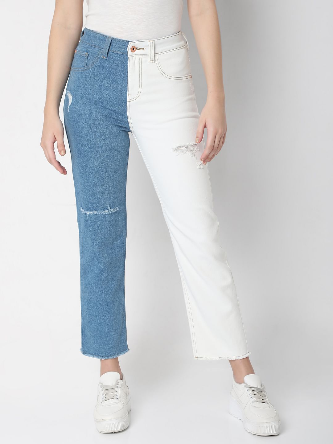Blue Two-Toned Jade Straight Jeans