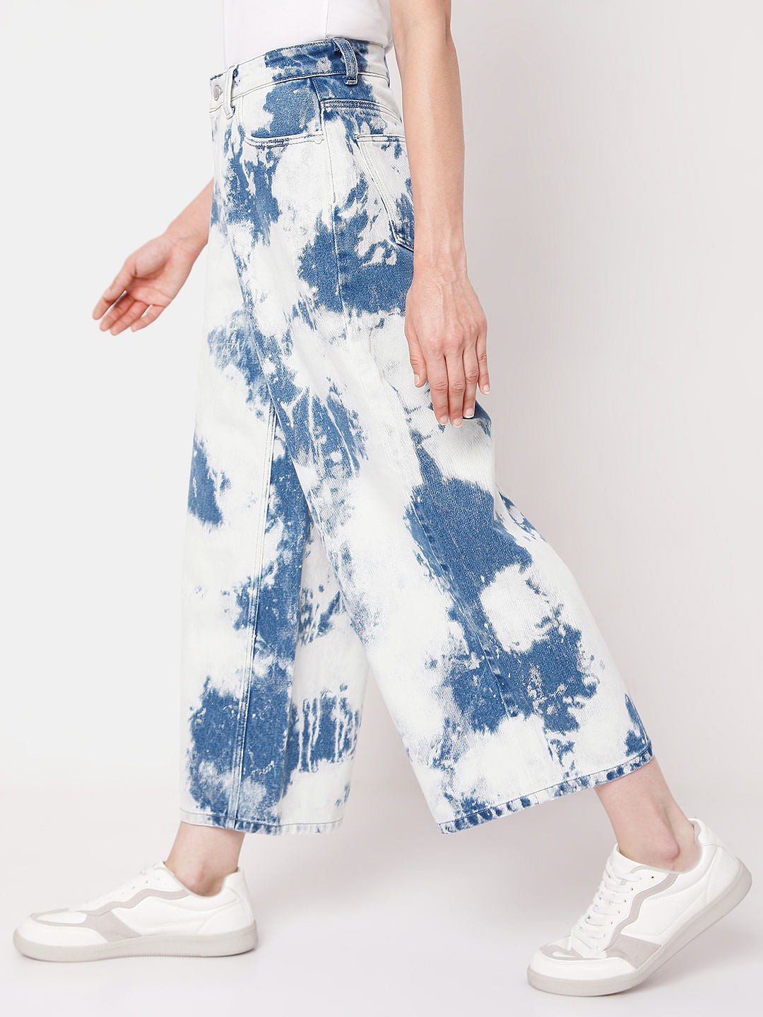 White Tie Dye Zoey Wide-Leg Jeans