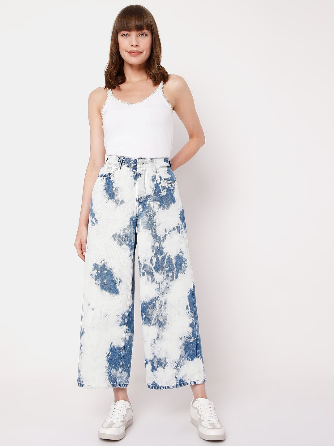 White Tie Dye Zoey Wide-Leg Jeans