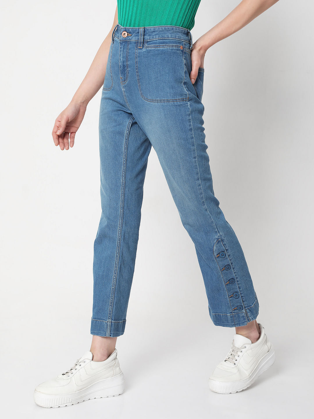 Blue Mid Rise Petra Bootcut Jeans