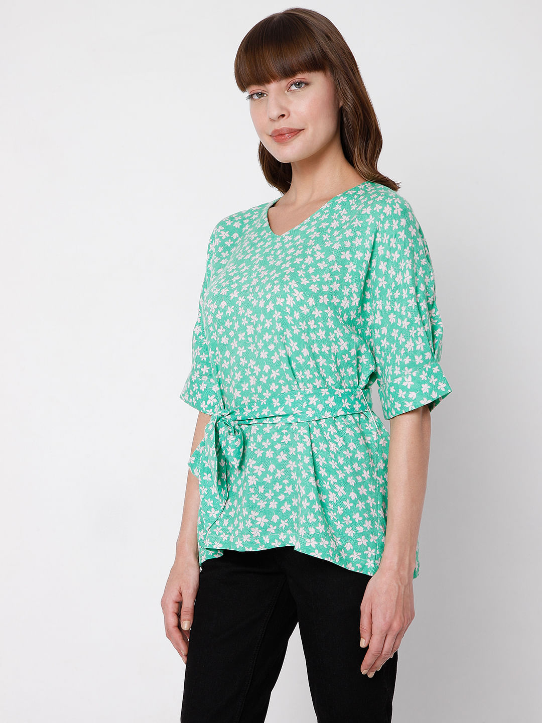Green Floral Top