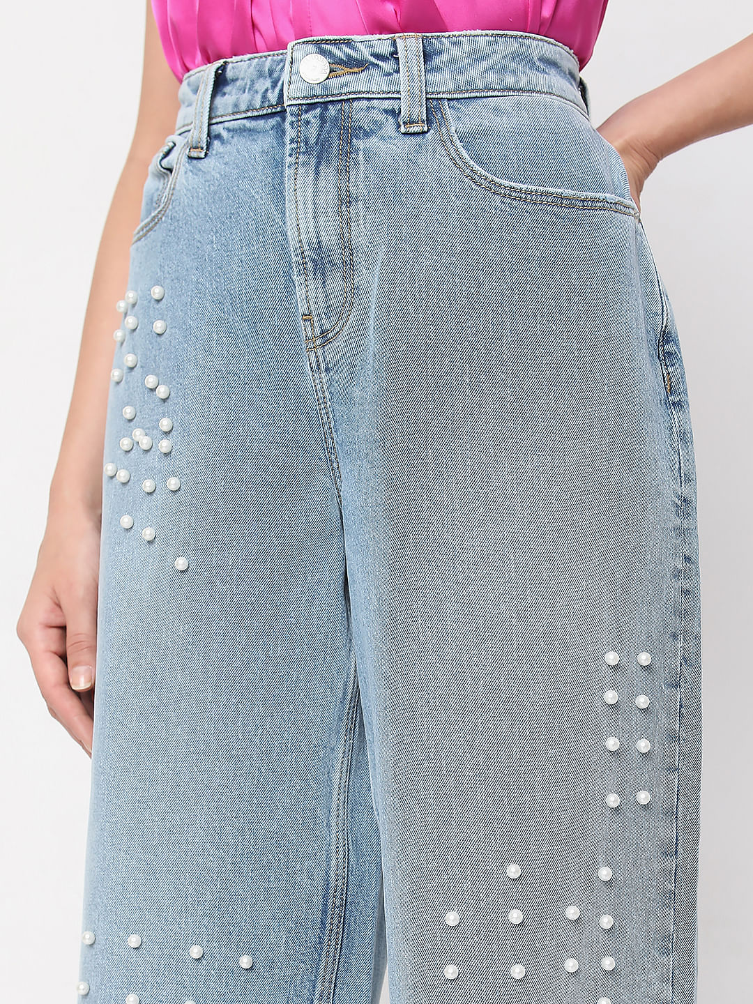 Blue Pearl Studded Zoey Wide-Leg Jeans