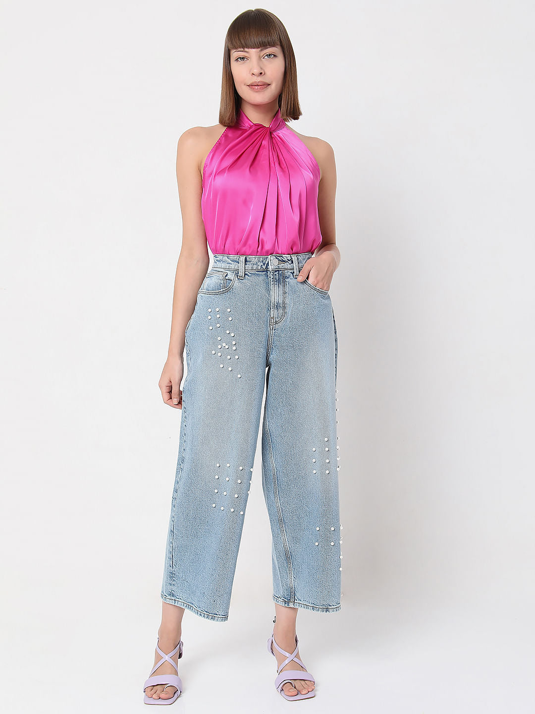 Blue Pearl Studded Zoey Wide-Leg Jeans