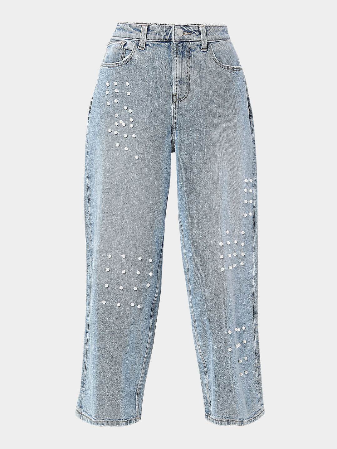 Blue Pearl Studded Zoey Wide-Leg Jeans