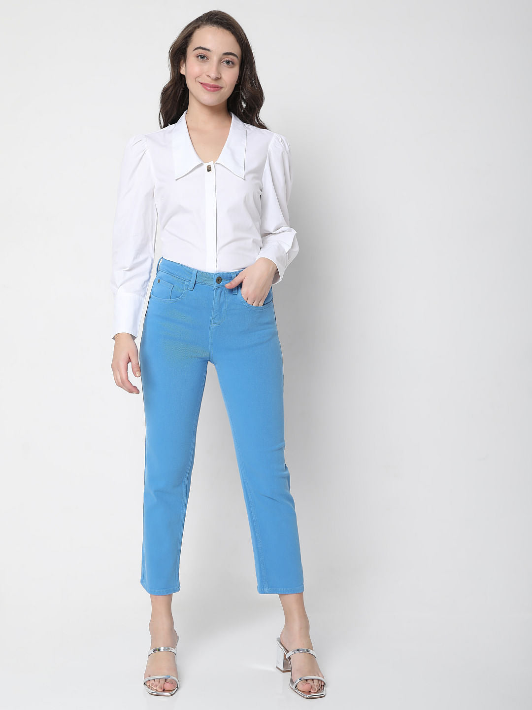 Blue High Waist Jade Straight Fit Jeans
