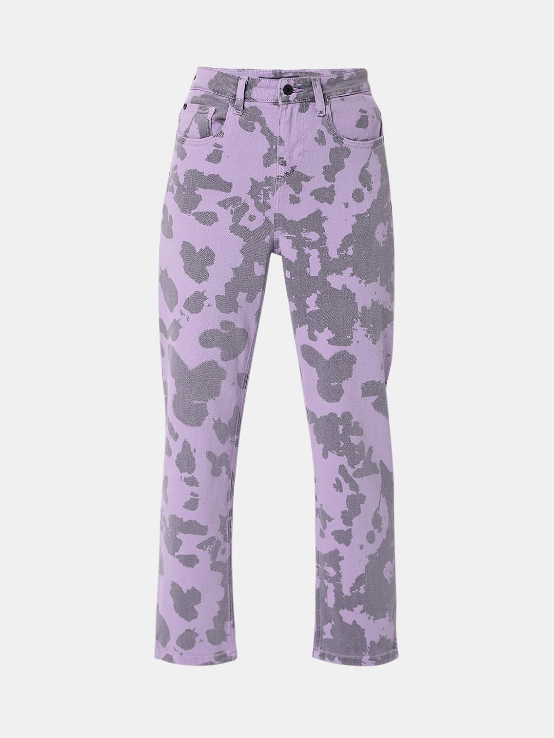 Purple Printed Jade Straight Fit Jeans