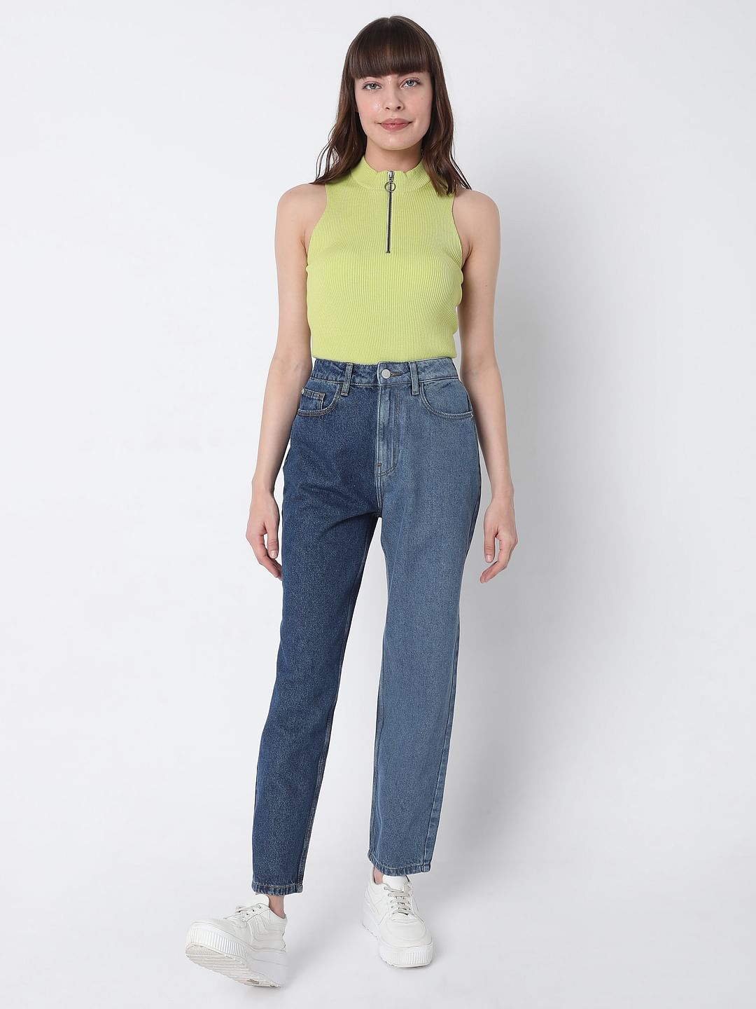 Blue Two-Toned Mom Jeans