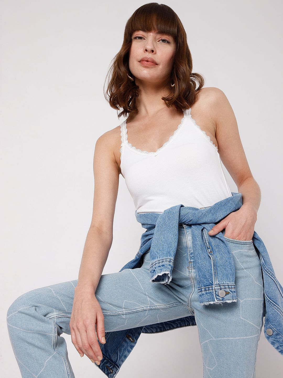 Blue Printed High Waist Jeans