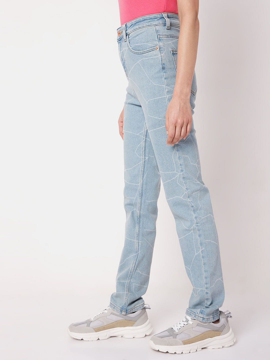 Blue Printed High Waist Jeans