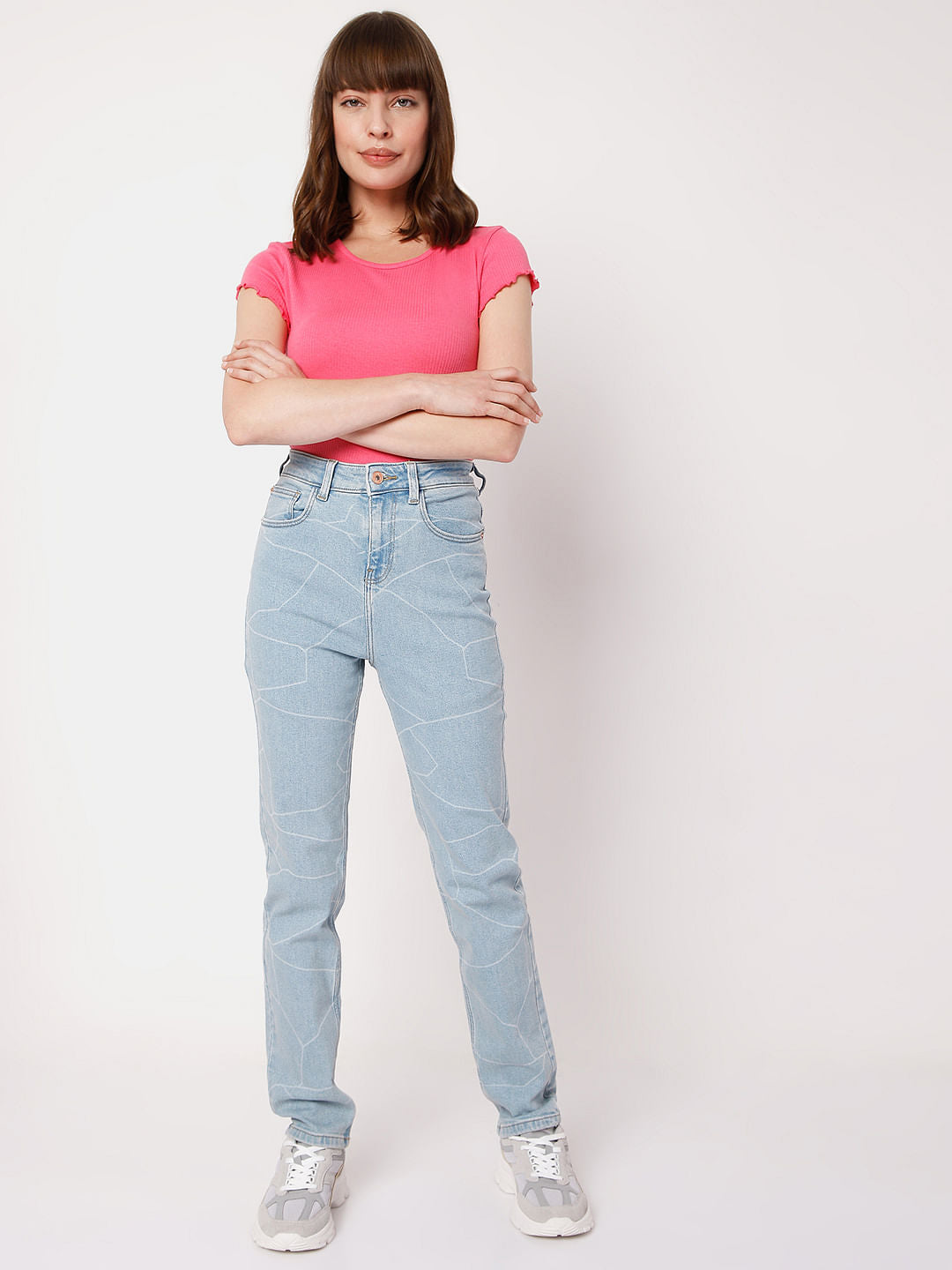 Blue Printed High Waist Jeans