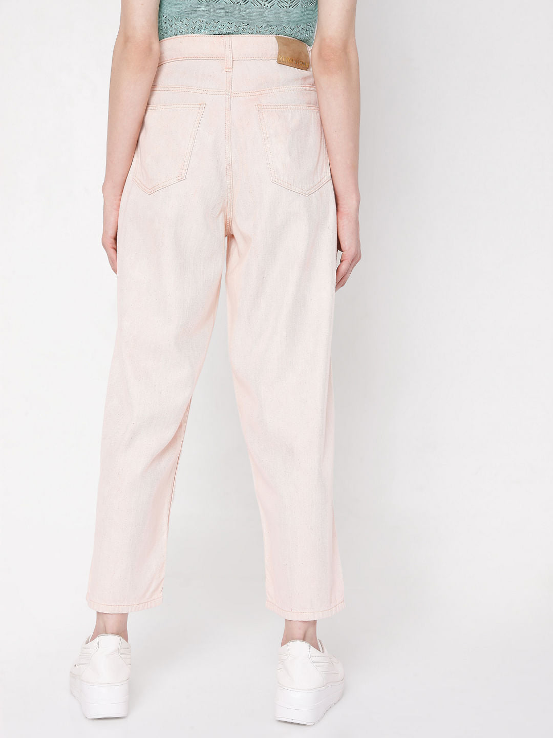 Pink High Rise Washed Jade Straight Fit Jeans