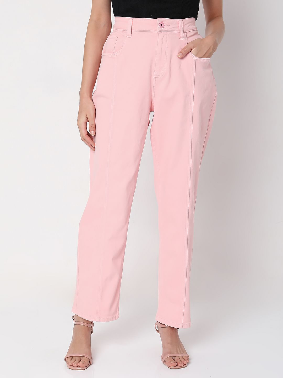 Pink High Waist Jade Straight Fit Jeans