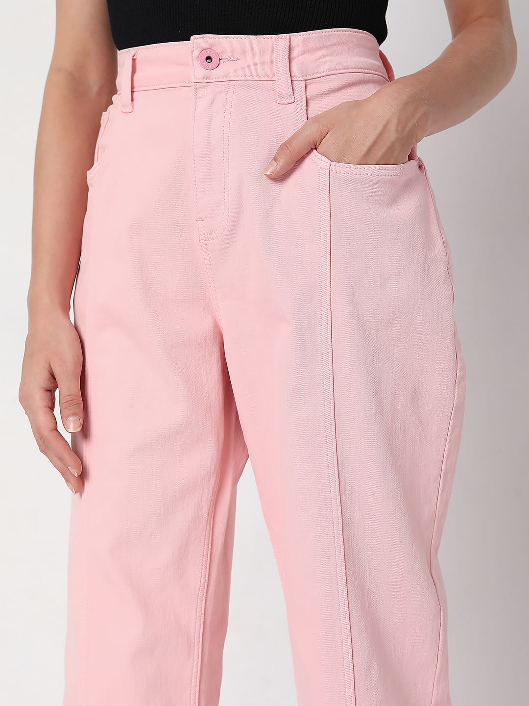 Pink High Waist Jade Straight Fit Jeans