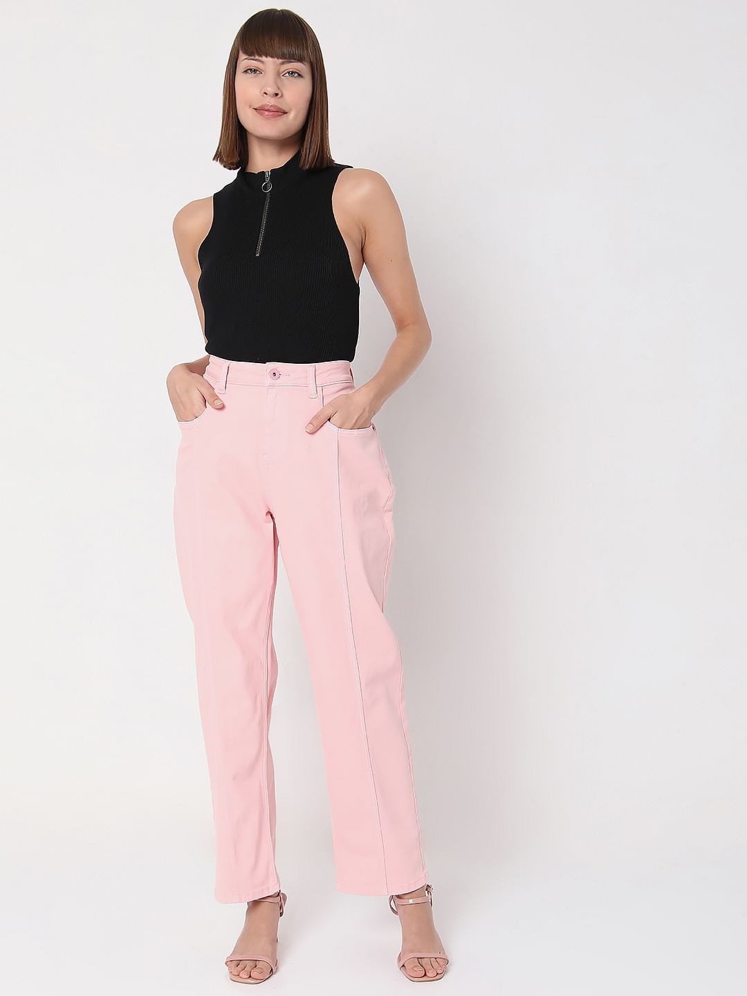 Pink High Waist Jade Straight Fit Jeans