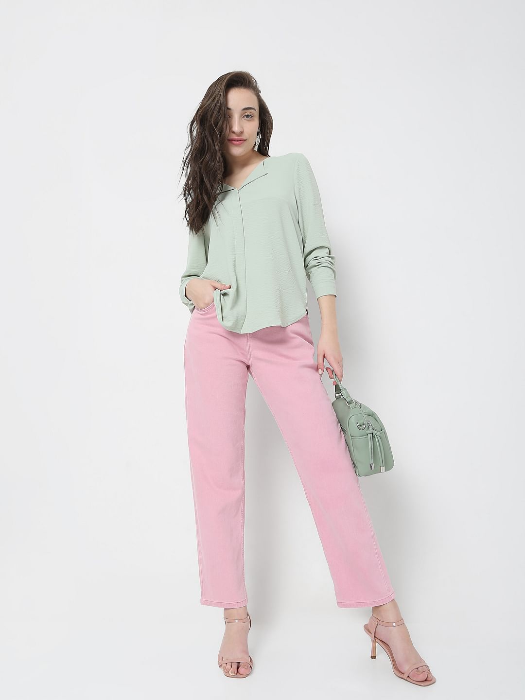 Pink High Waist Jade Straight Fit Jeans