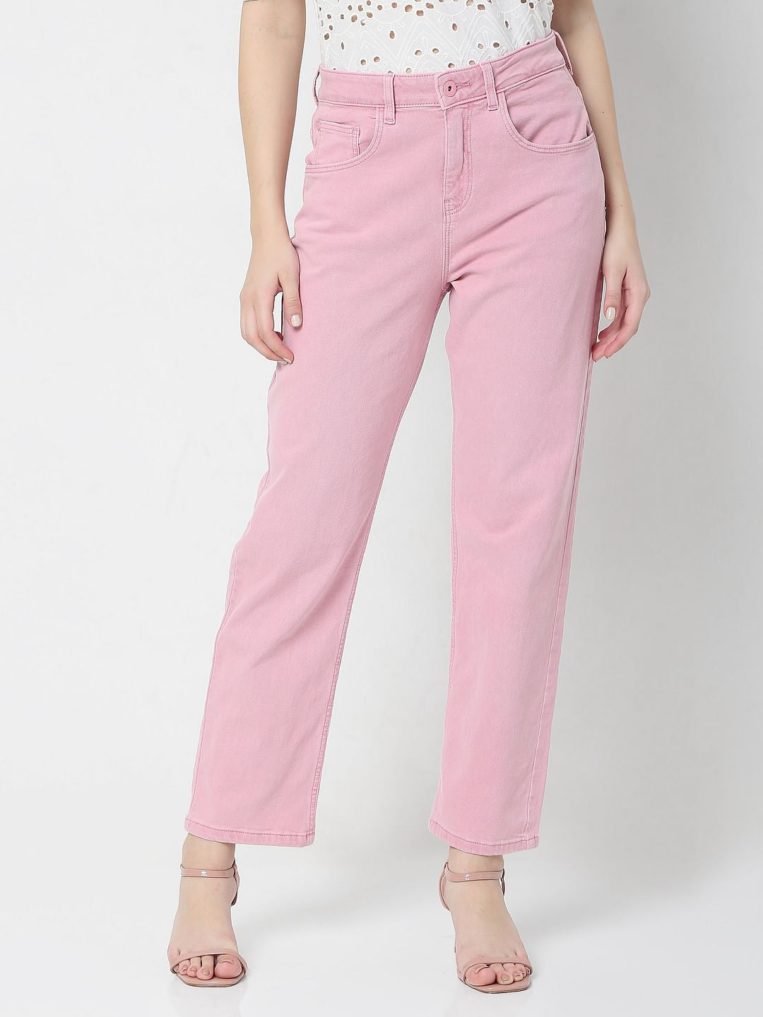 Pink High Waist Jade Straight Fit Jeans