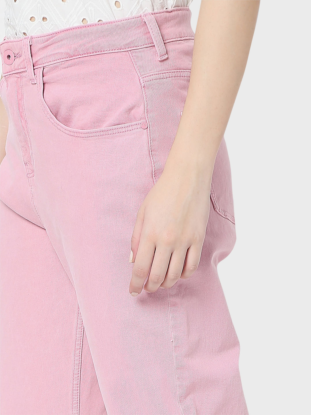 Pink High Waist Jade Straight Fit Jeans