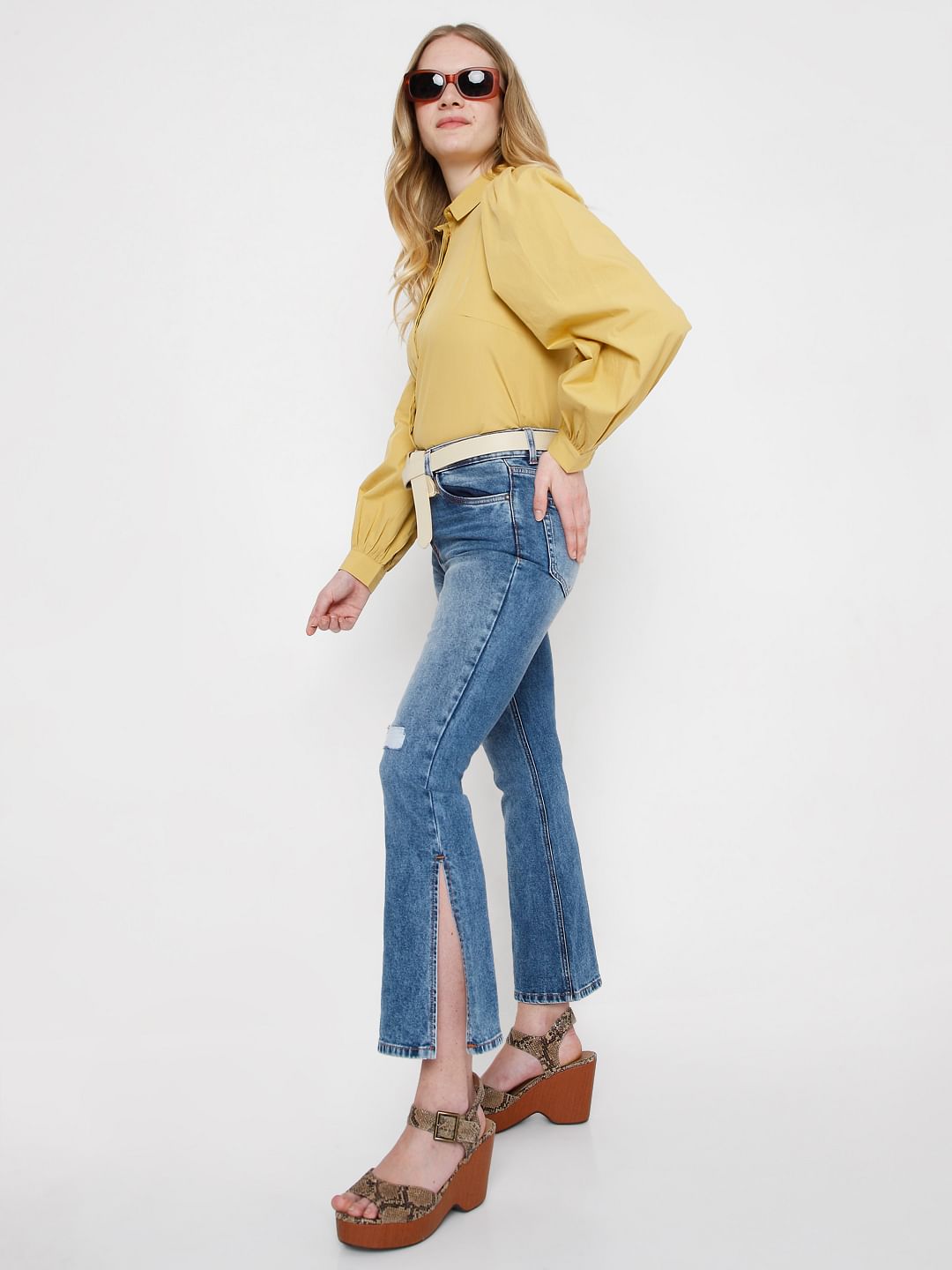Mustard Puff Sleeves Shirt
