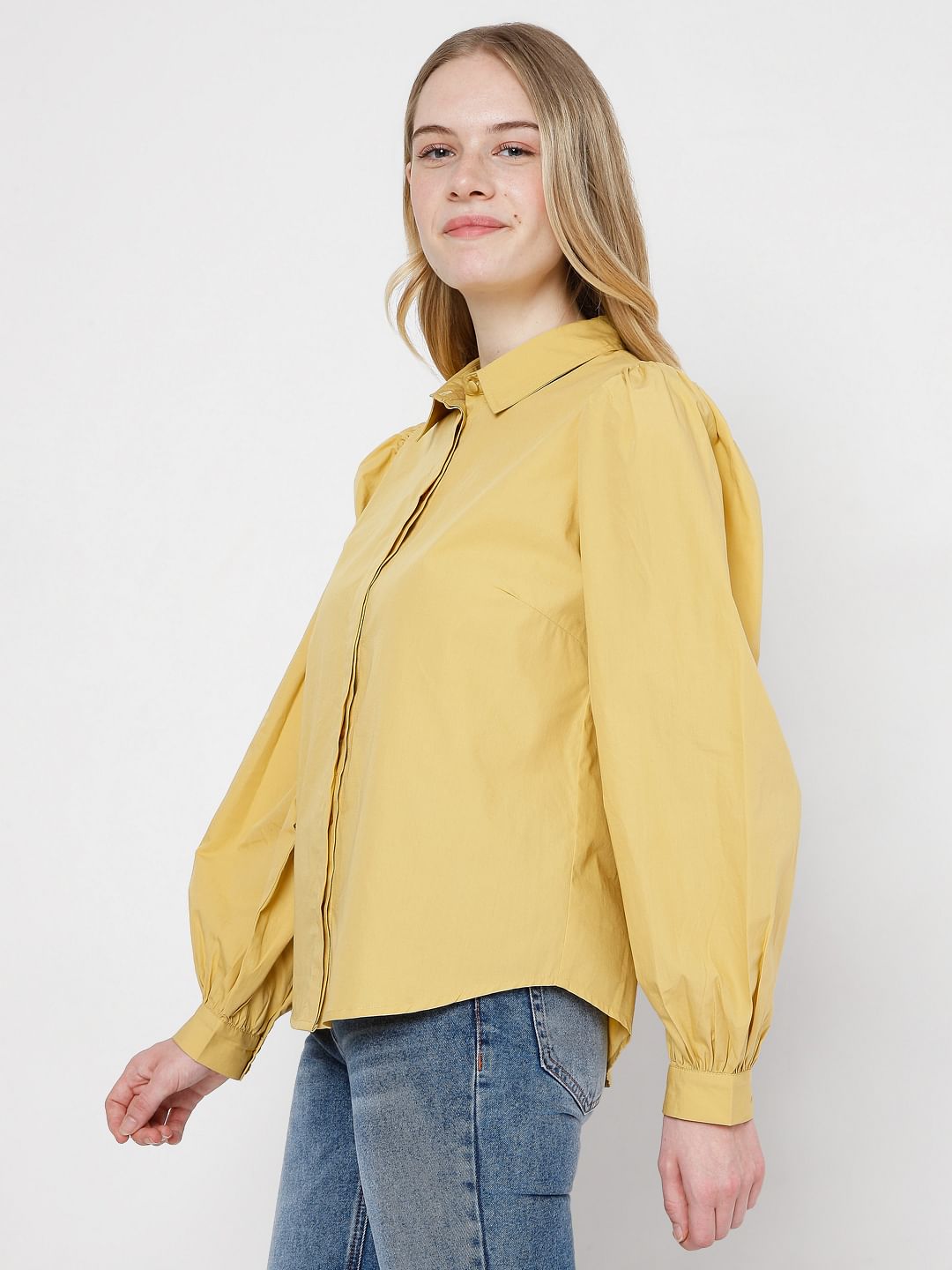 Mustard Puff Sleeves Shirt