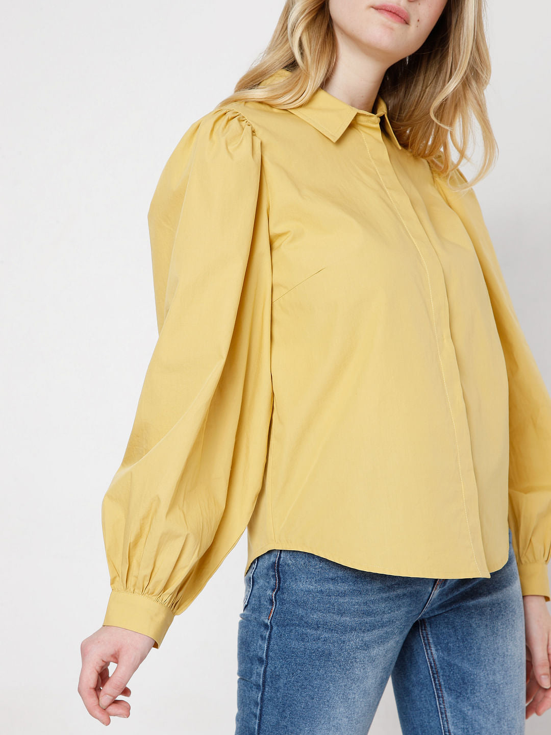 Mustard Puff Sleeves Shirt
