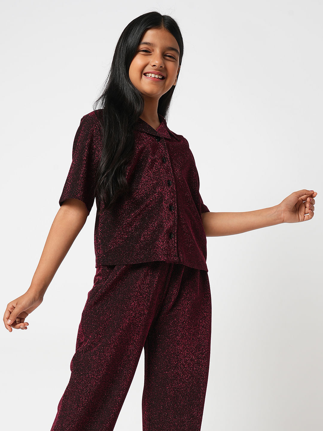 Maroon Shimmer Co-Ord Set Shirt