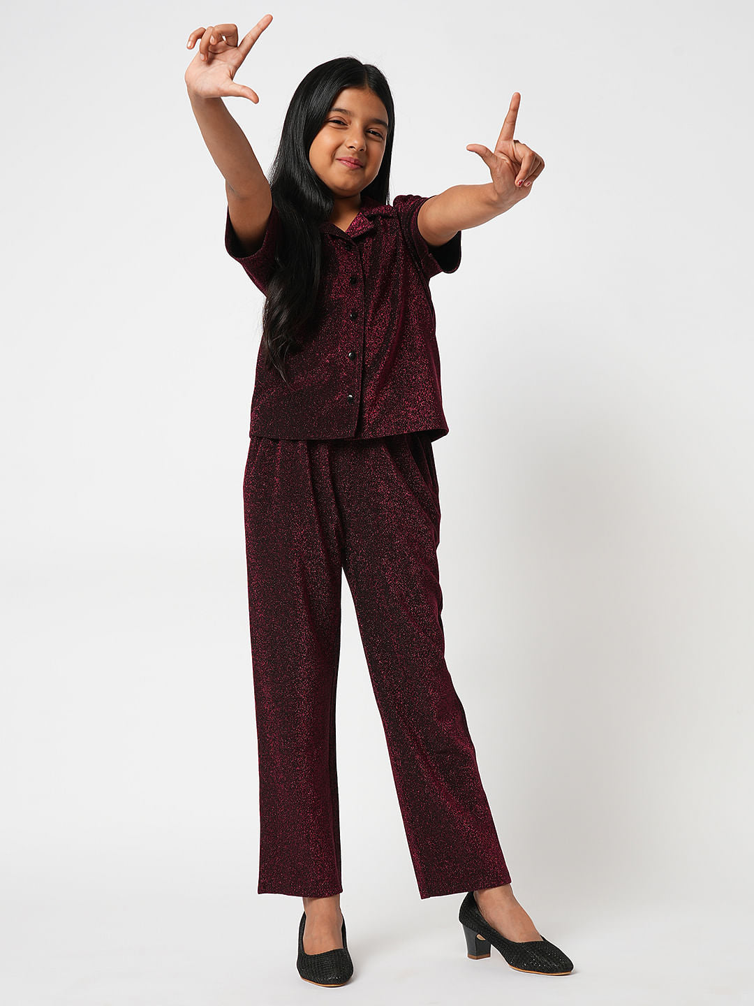 Maroon Shimmer Co-Ord Set Shirt