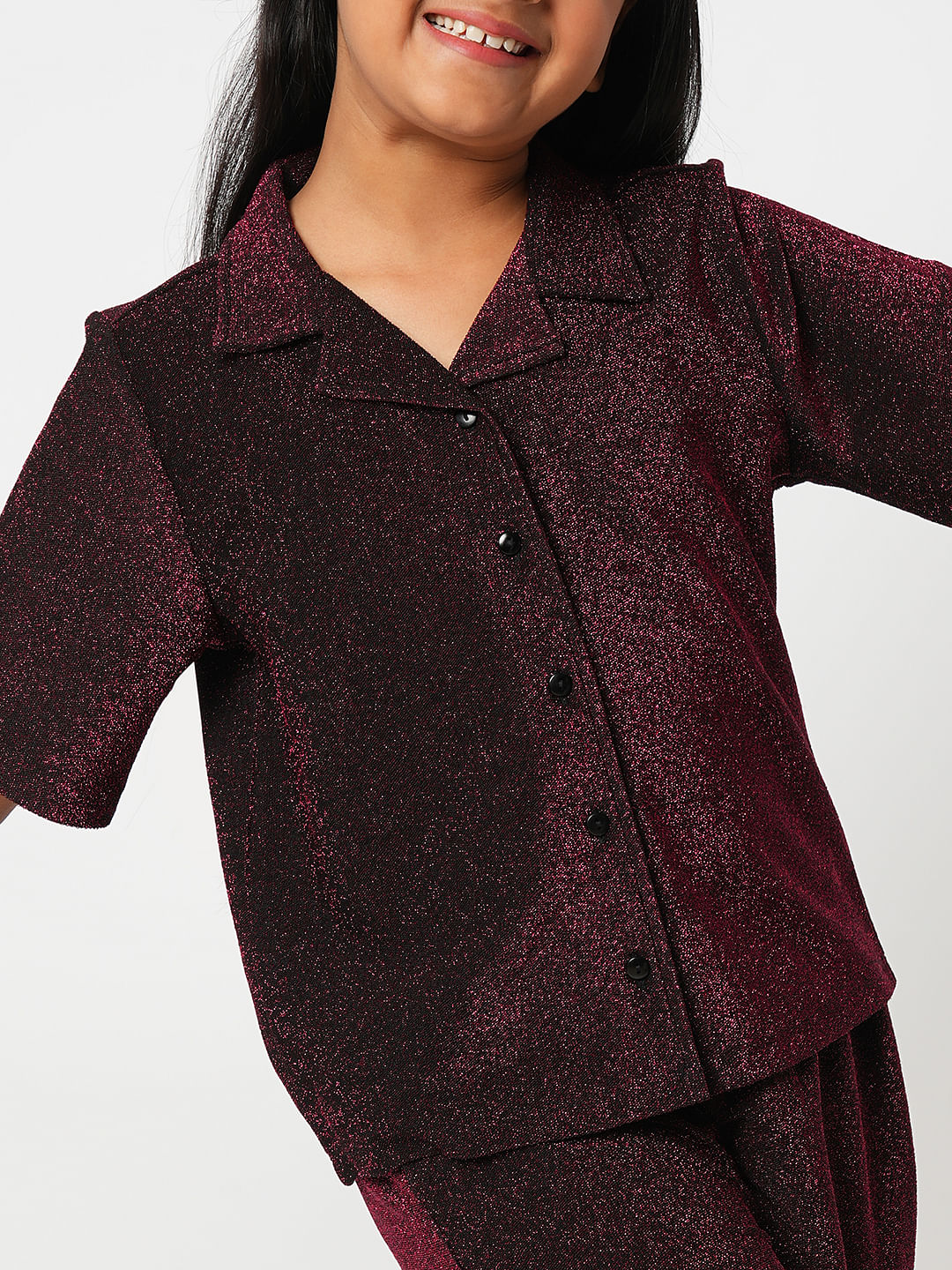 Maroon Shimmer Co-Ord Set Shirt
