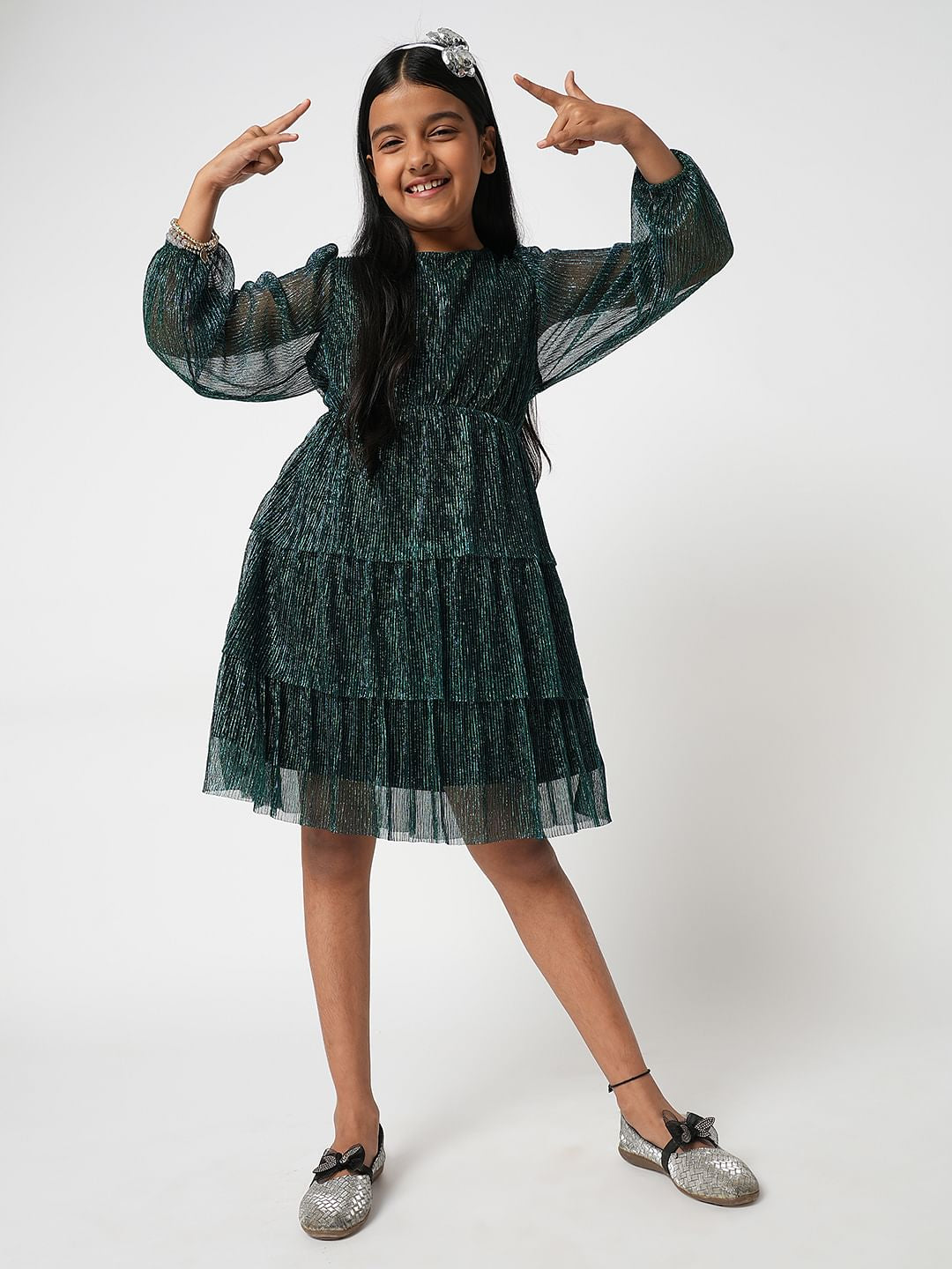 Green Shimmer Layered Dress