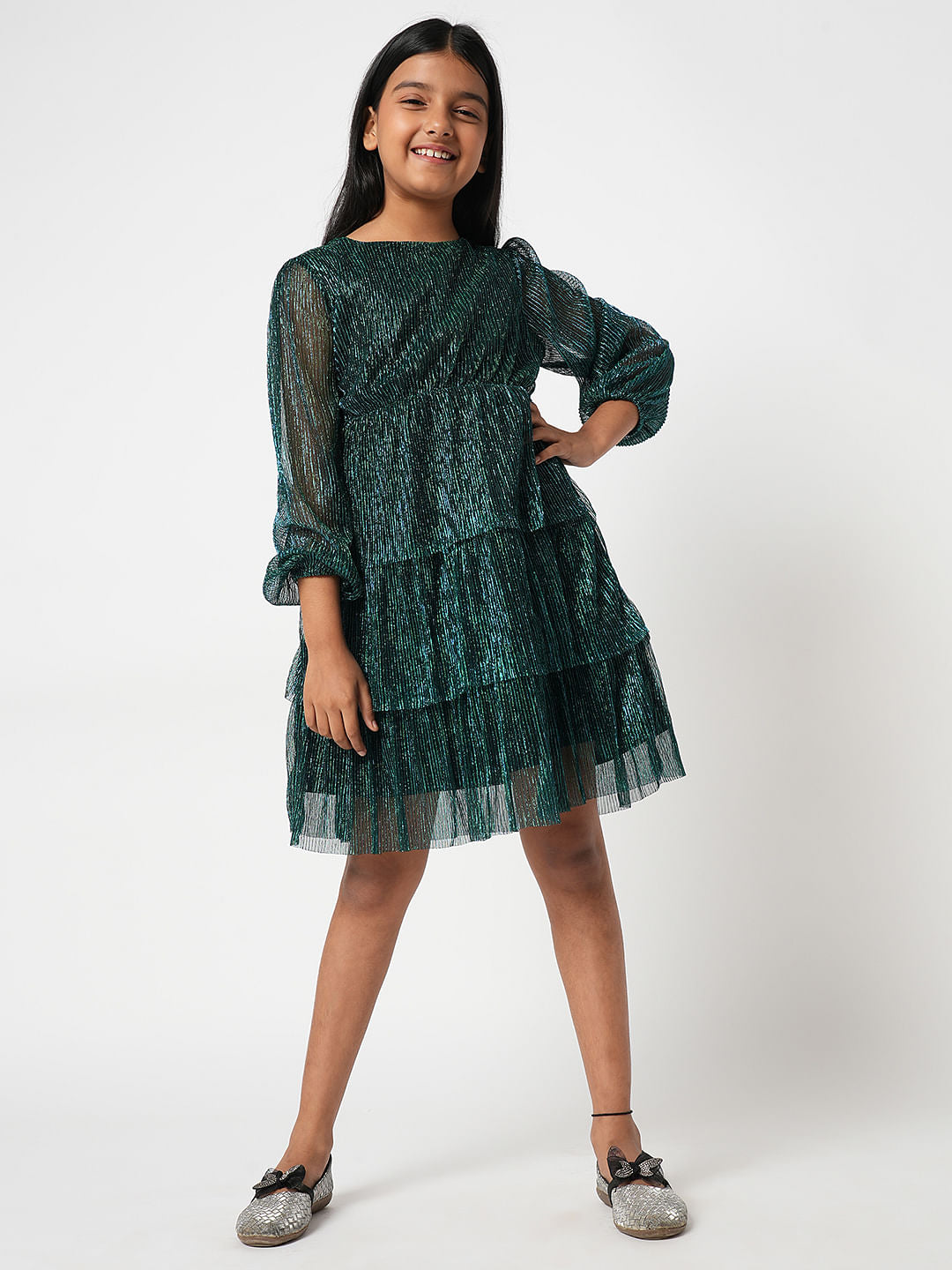Green Shimmer Layered Dress