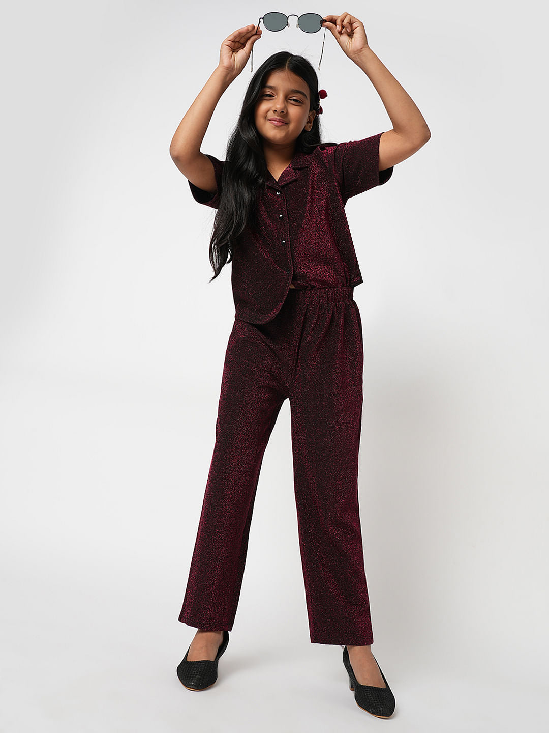 Maroon Shimmer Co-Ord Set Pants