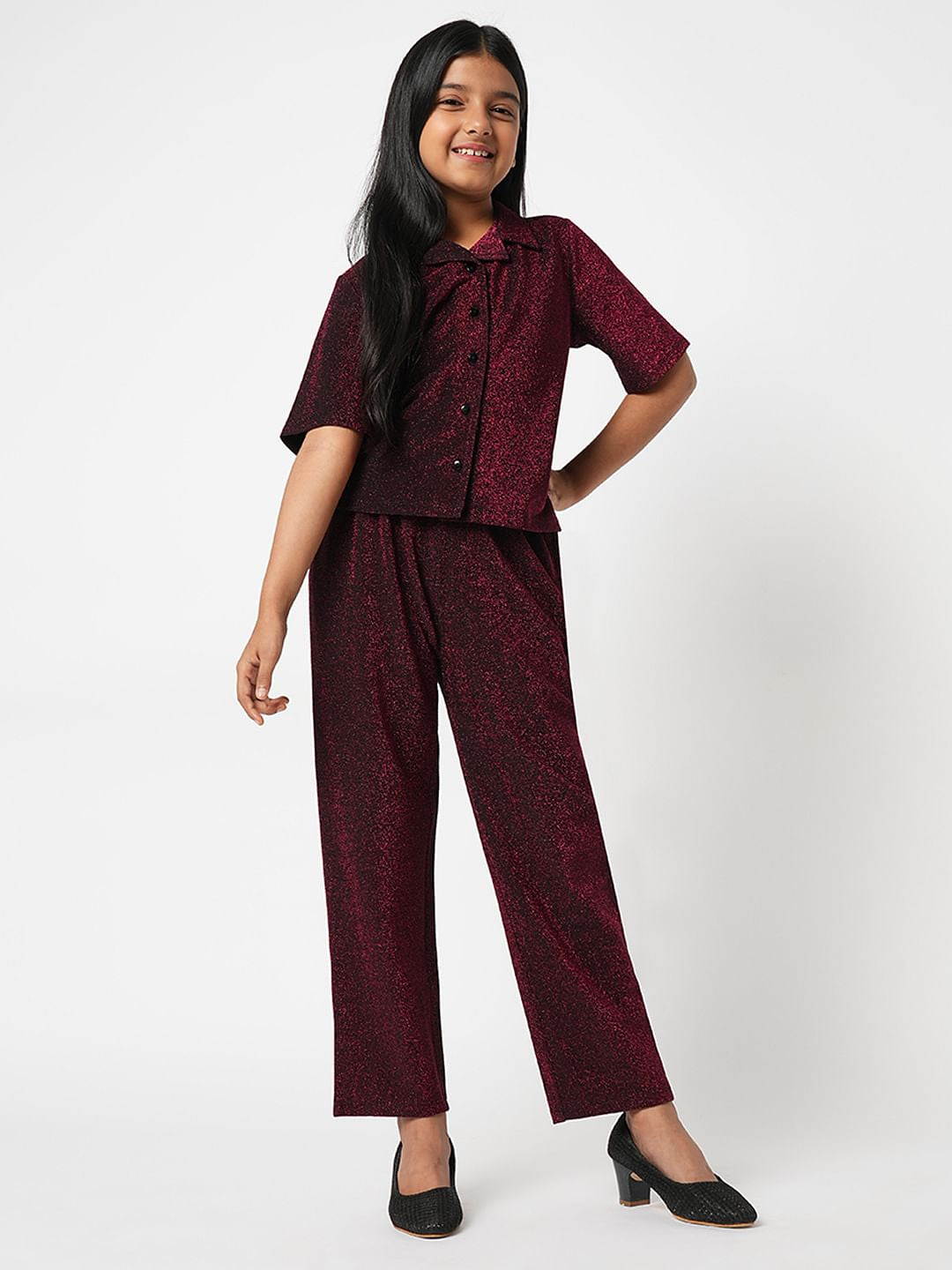 Maroon Shimmer Co-Ord Set Pants