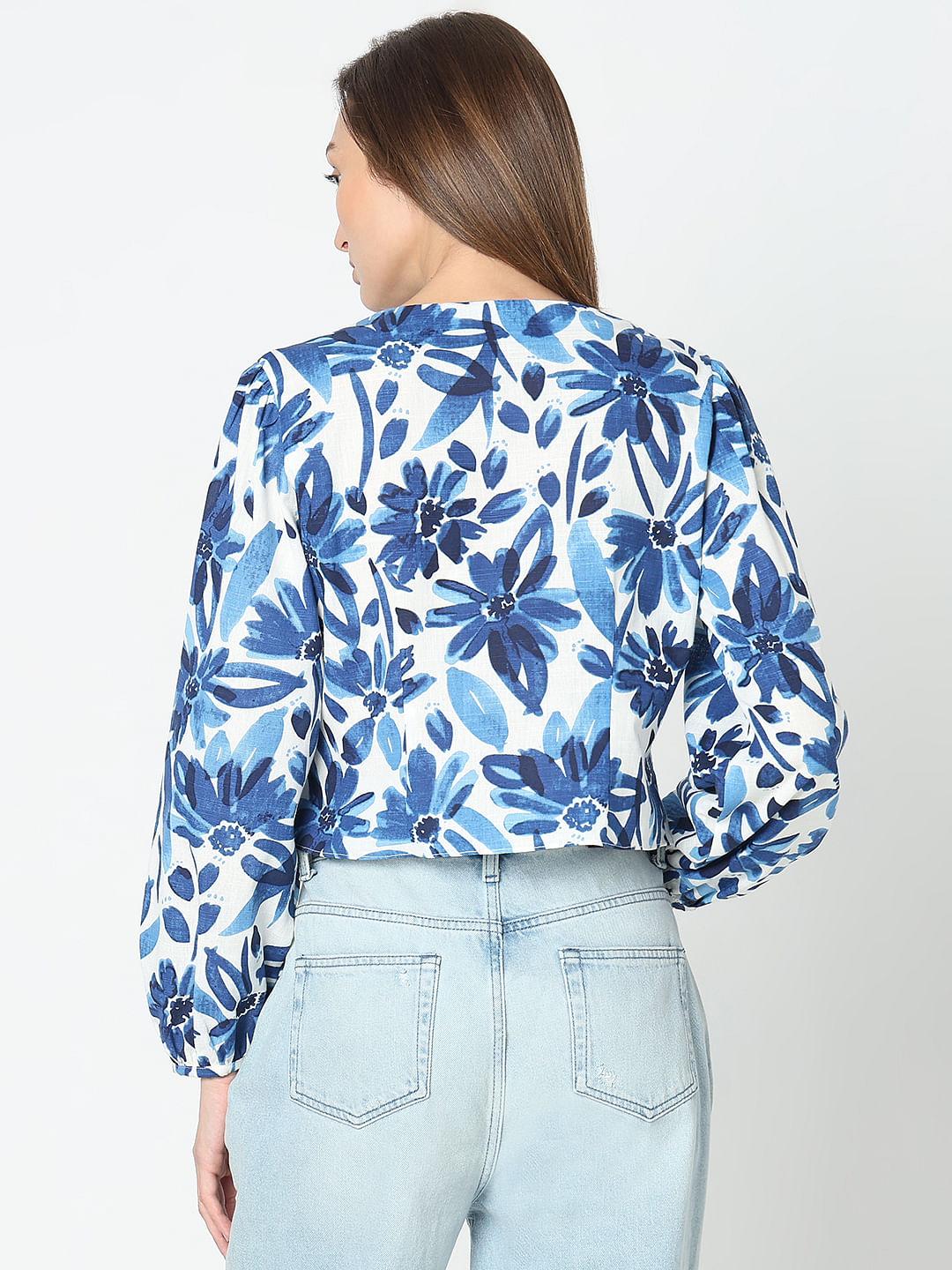 Blue Abstract Print Tops