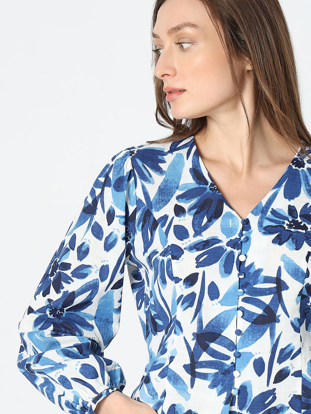 Blue Abstract Print Tops
