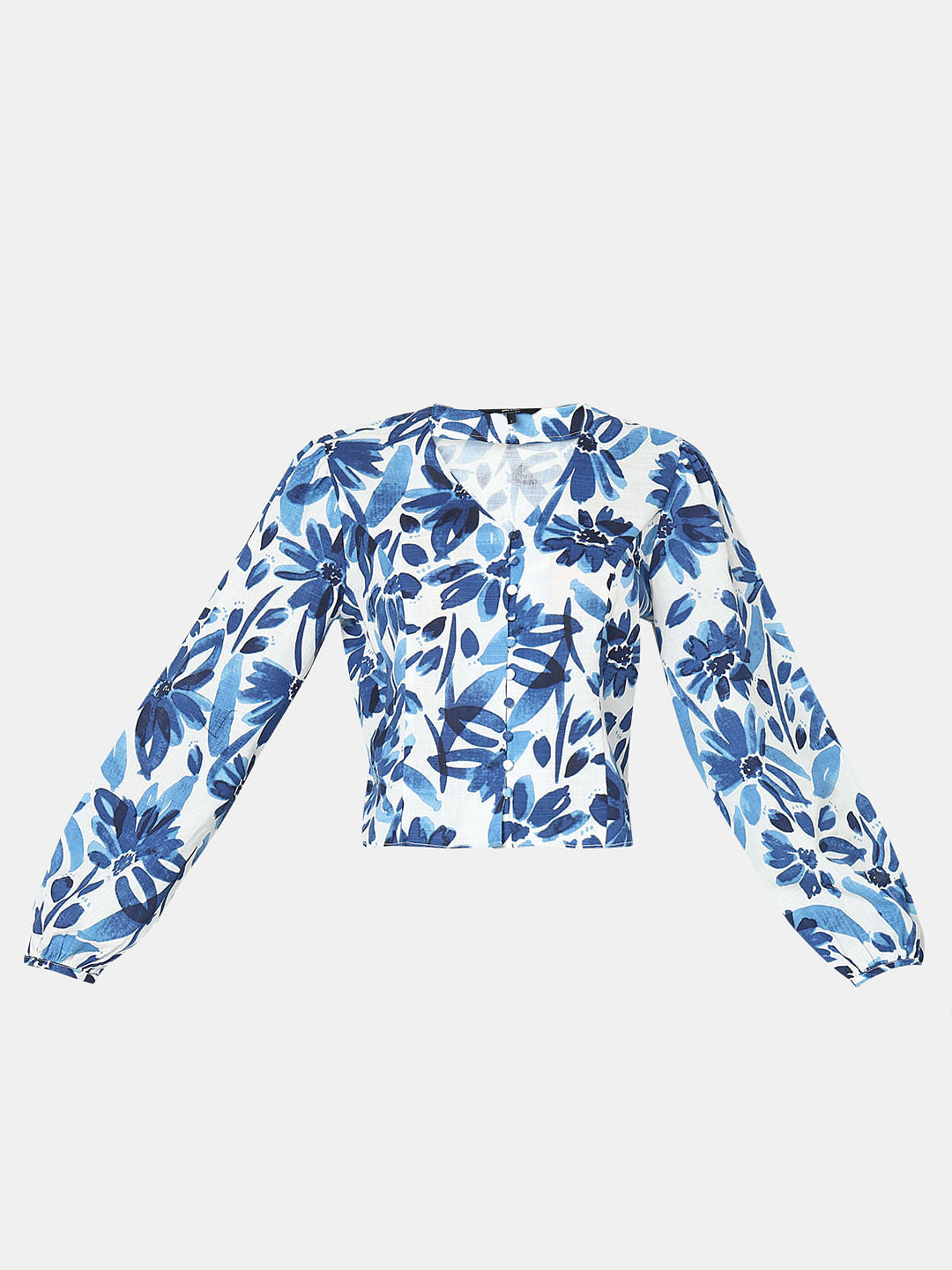 Blue Abstract Print Tops