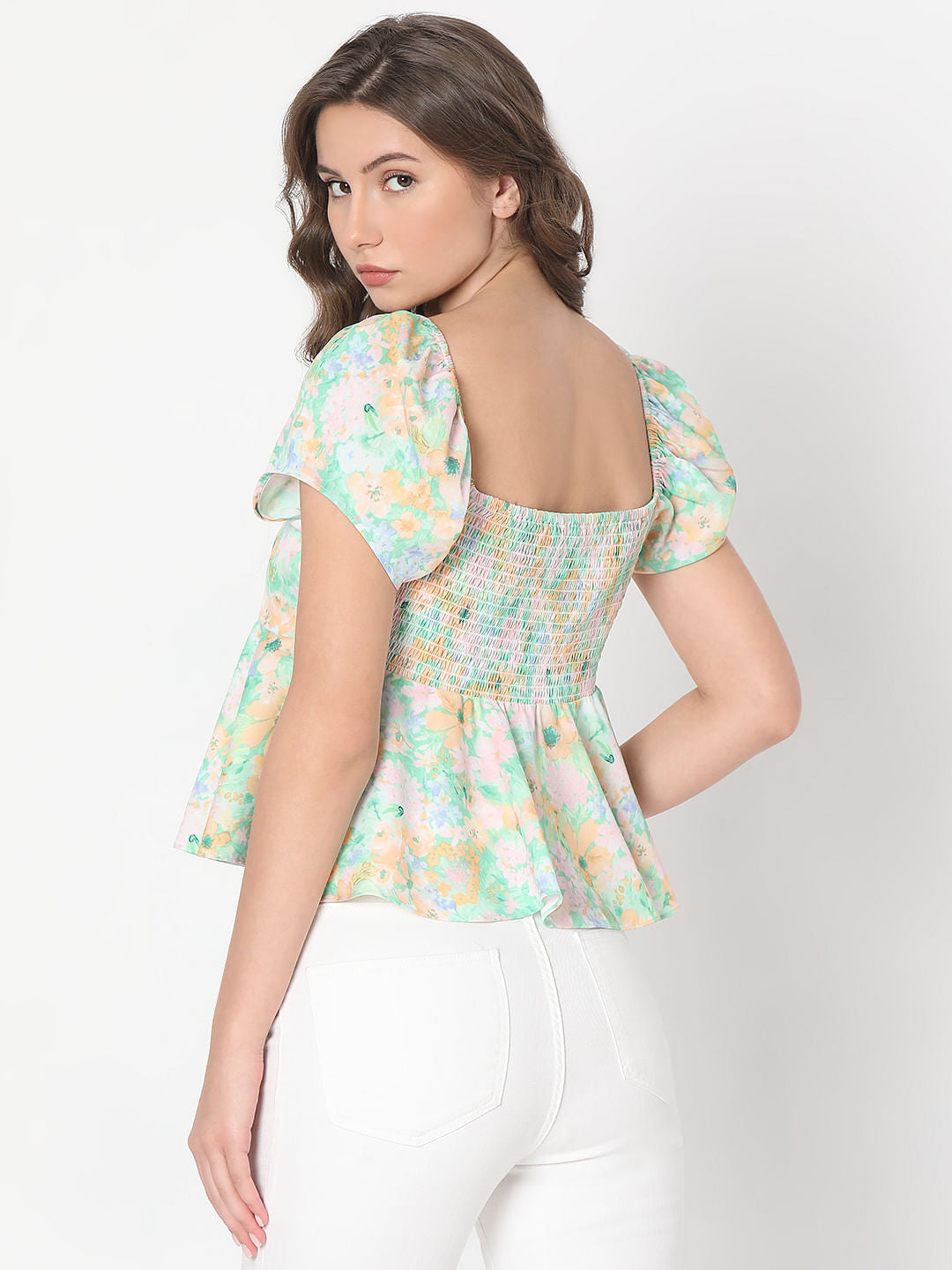 Green Floral Printed Top