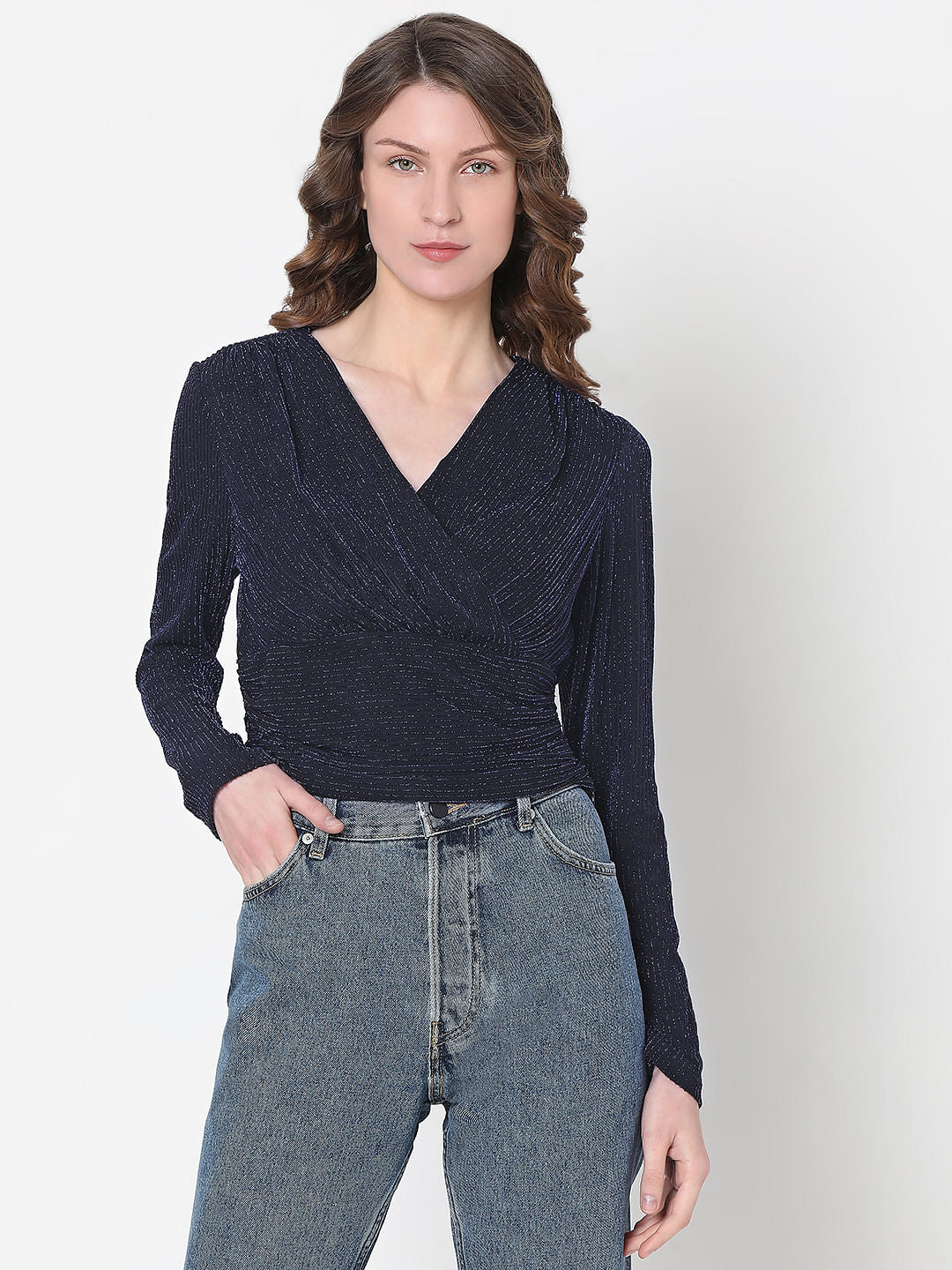 Dark Blue Shimmer Cropped Top