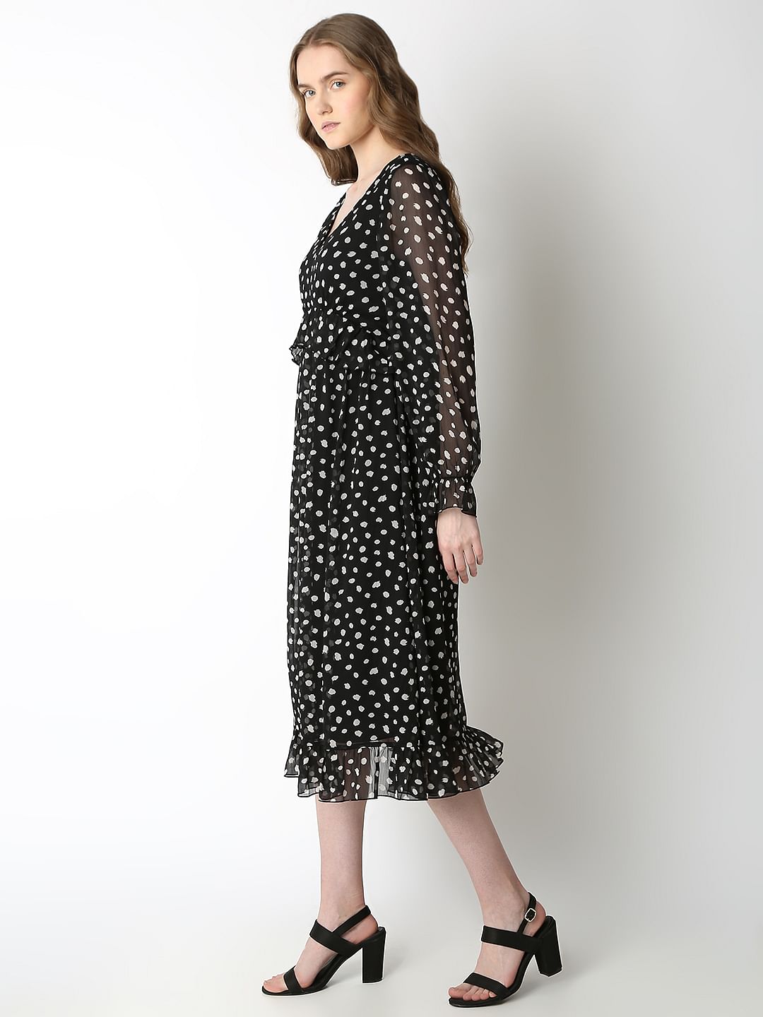 Black Polka Dot Midi Dress