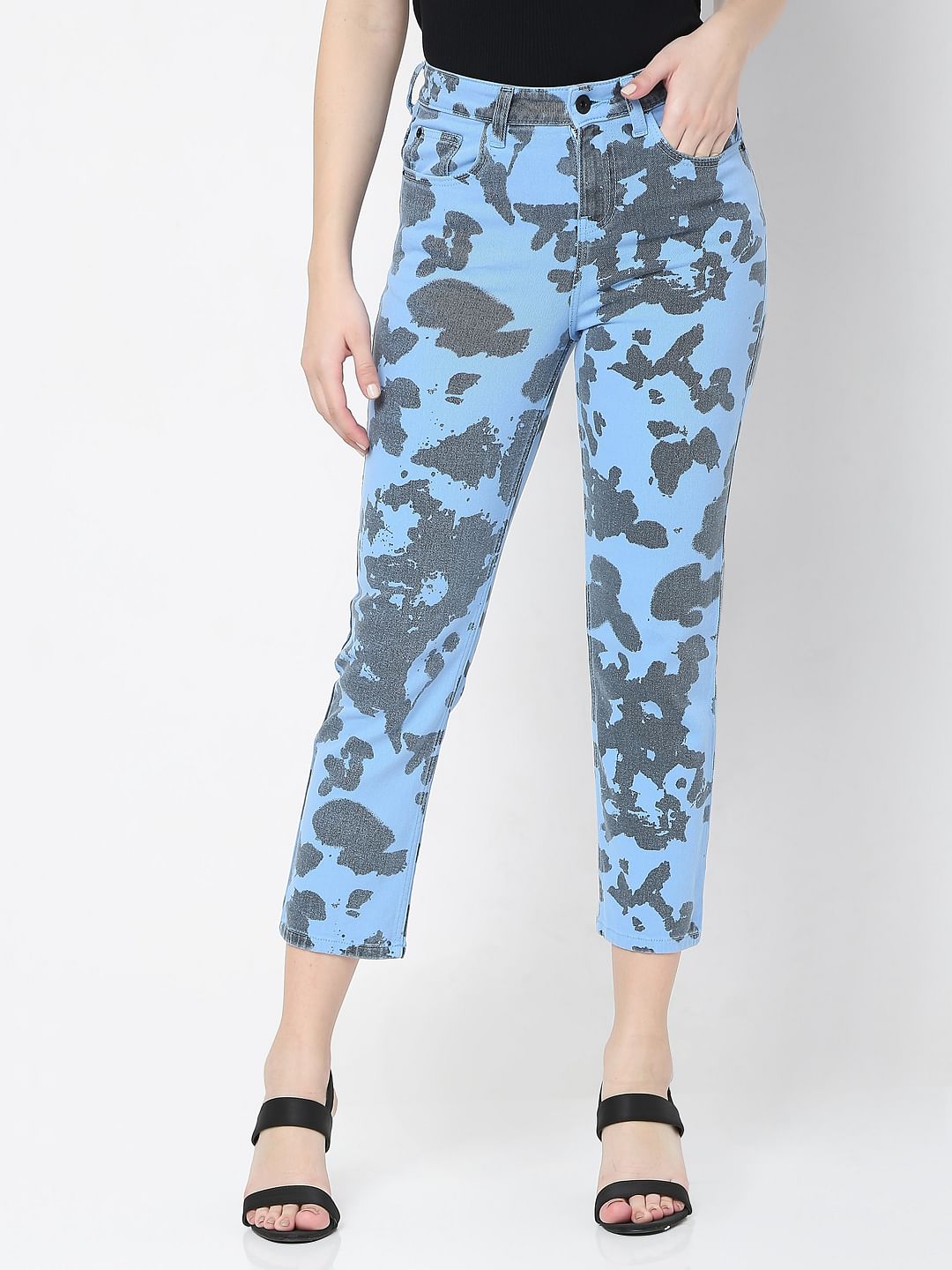 Blue Printed High Waist Wendy Skinny Jeans