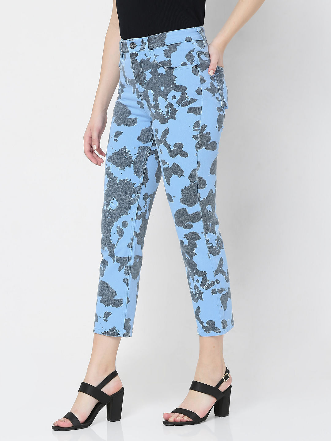 Blue Printed High Waist Wendy Skinny Jeans