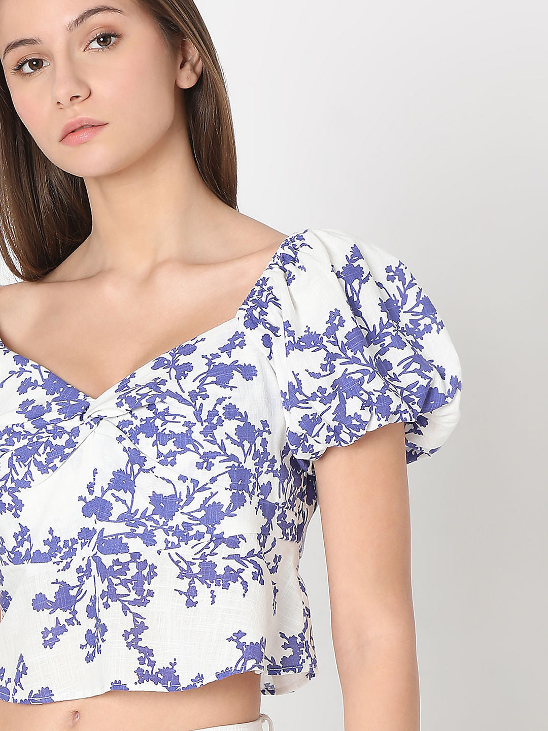 White Floral Print Top