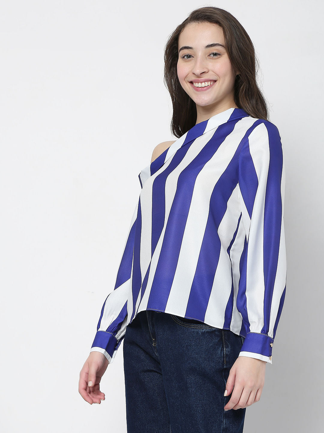 White Striped One Shoulder Top