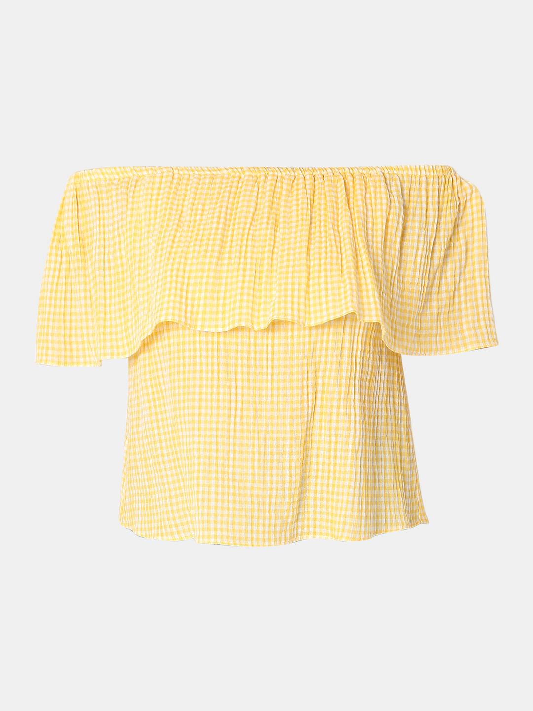Yellow Check Off-Shoulder Top