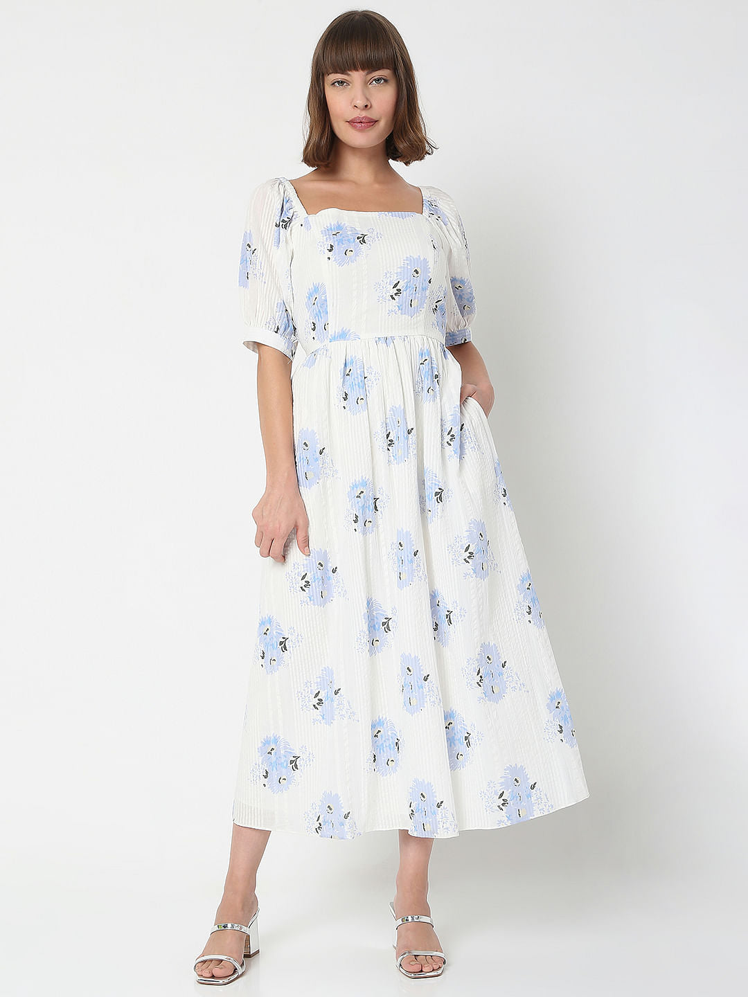 White Floral Midi Dress