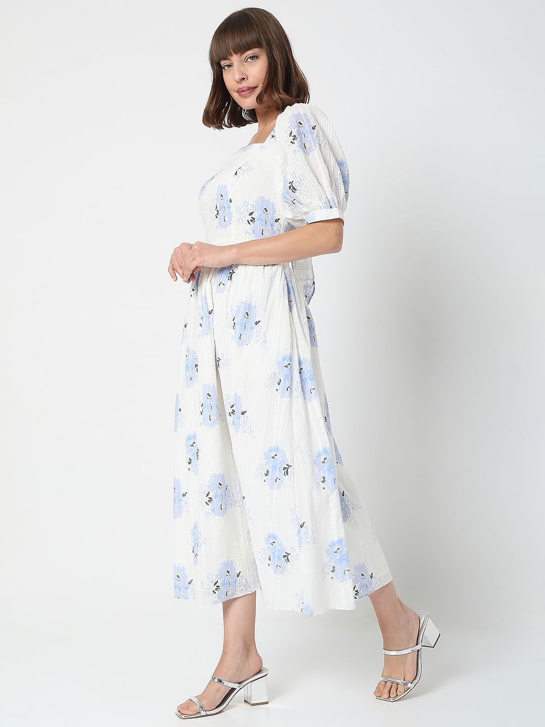 White Floral Midi Dress