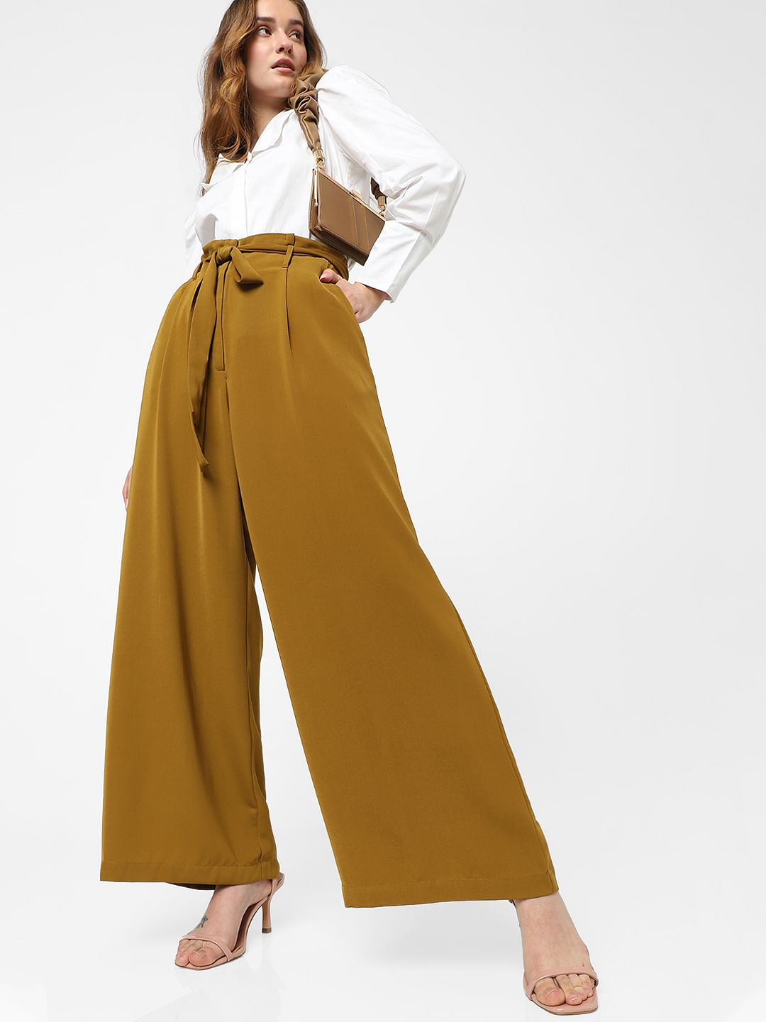 Brown High Rise Wide Leg Pants