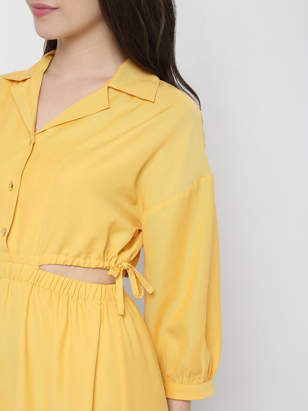 Yellow Side Cut Out Midi Dress