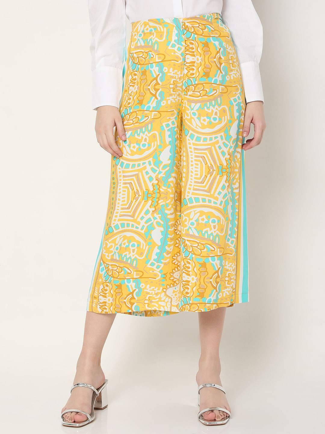 Yellow Abstract Print Co-Ord Set Culottes